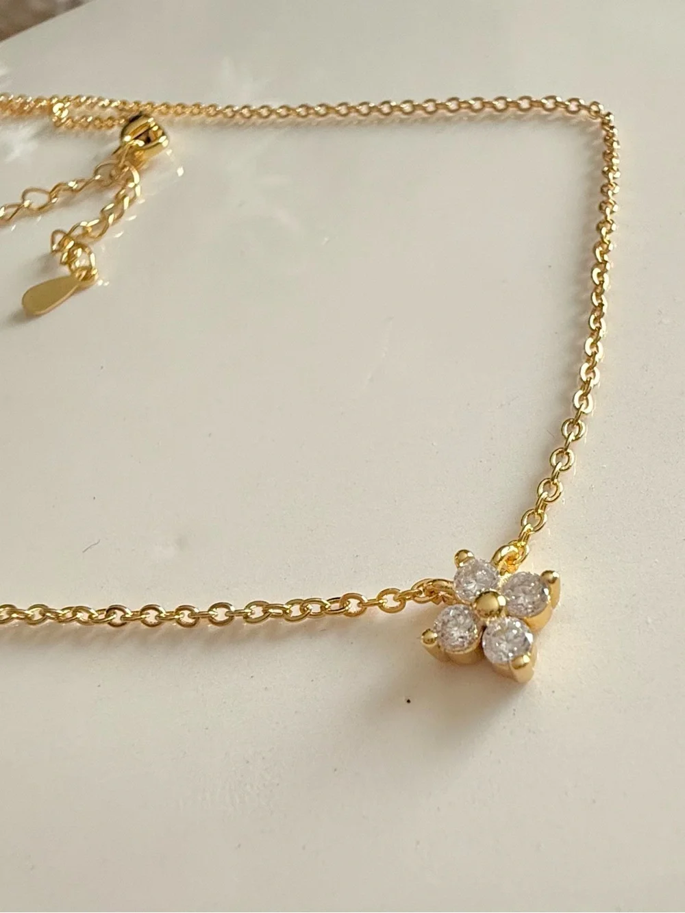 Minimalist Gold Flower CZ Pendant Necklace - Women Jewelry - Picture 3 of 3